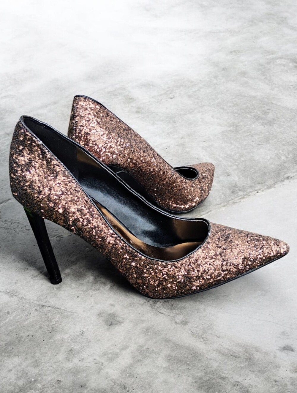Nine West Tatiana Glitter Pointed Toe 4" Stilleto Pumps Bronze Rose Gold Size 8